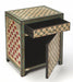 HomeRoots brown and green accent cabinet with one drawer and ivory accents, featuring a stylish and functional design.