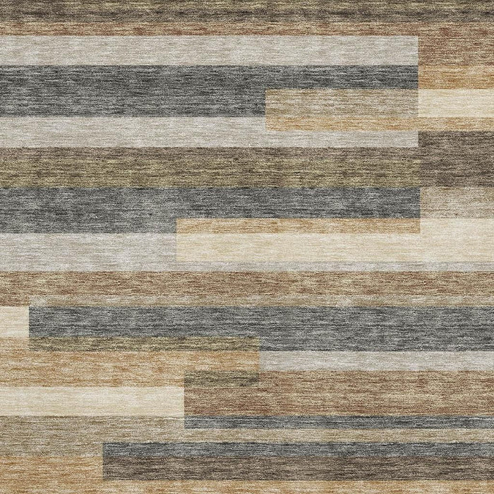 10' X 14' Striped Washable Area Rug With UV Protection - Taupe And Silver