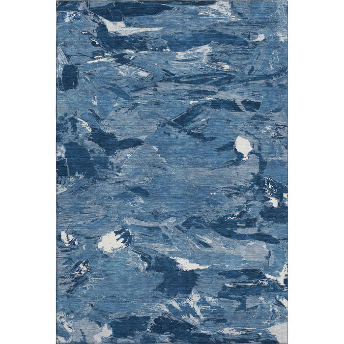 10' X 14' Abstract Washable Area Rug With UV Protection (693138) - Navy Blue / Ivory