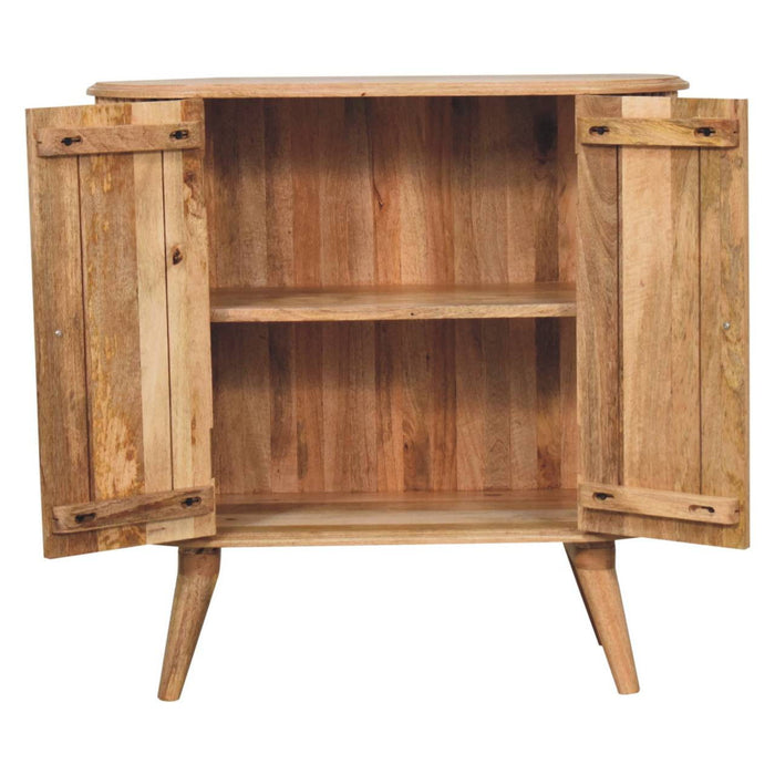 32" Solid Wood Oval Ribbed Texturere Cabinet With Two Doors - Brown