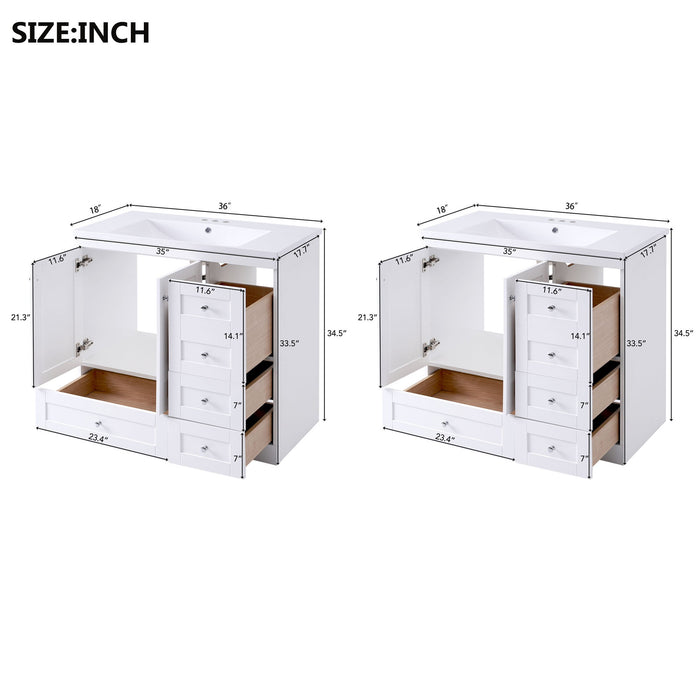 Giga shaker free-standing bathroom vanity cabinet with sink, soft-close drawers and doors, modern bathroom storage solution