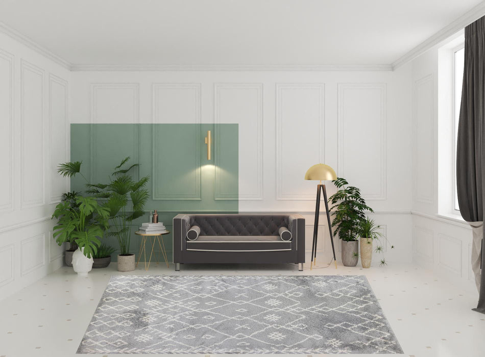 8' x 12' Geometric Shag Area Rug - Gray And Ivory