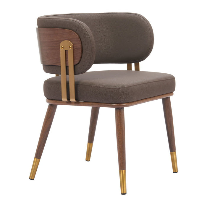 Upholstered Faux Leather Curved Back Dining Arm Chair - Brown