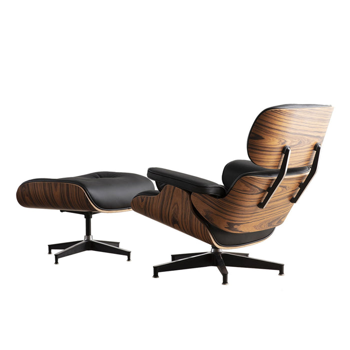 Black tufted leather swivel lounge chair with matching ottoman, featuring a stationary design and modern style from HomeRoots.
