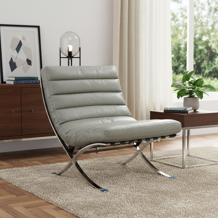 Tufted Leather Upholstered Folding Lounge Chair - Gray / Silver