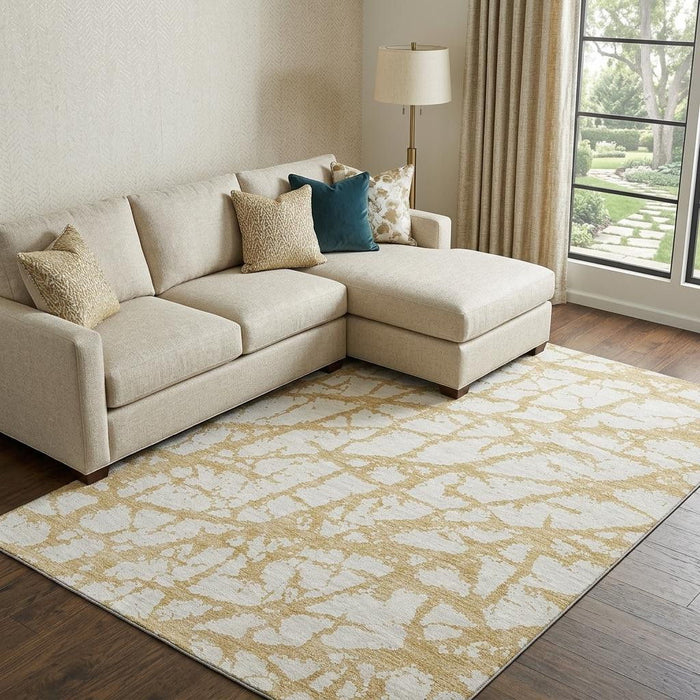 10' X 14' Abstract Washable Area Rug With UV Protection (676836) - Gold / Ivory