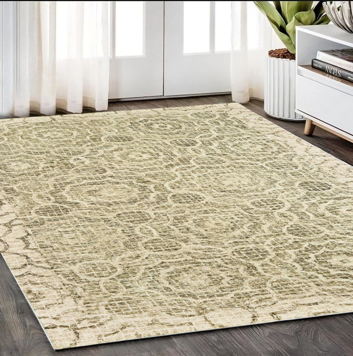 5' X 8' Wool Geometric Hand Tufted Area Rug - Green And Ivory