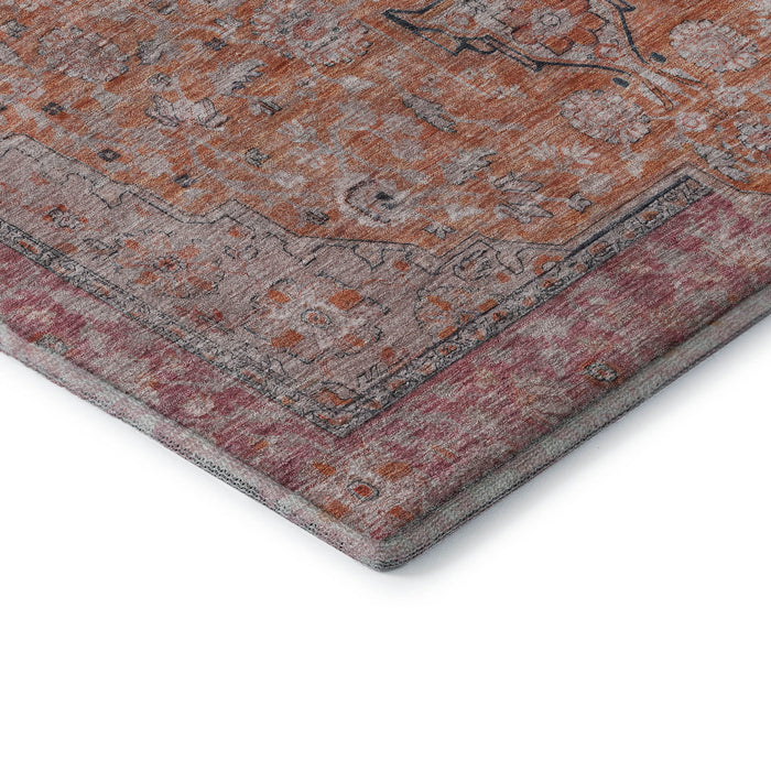10' X 14' Floral Medallion Washable Area Rug With UV Protection (696122) - Orange / Red / Gray