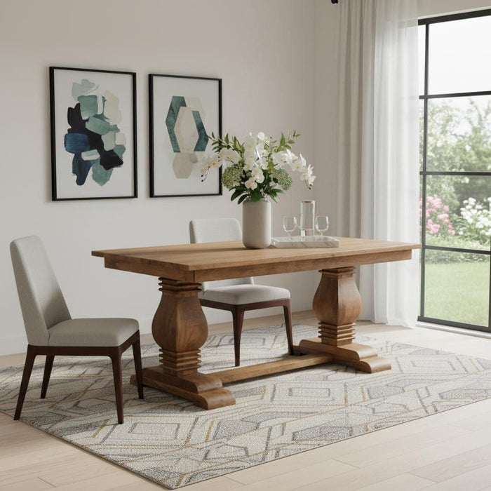 Solid Wood Double Pedestal Base Dining Table - Brown