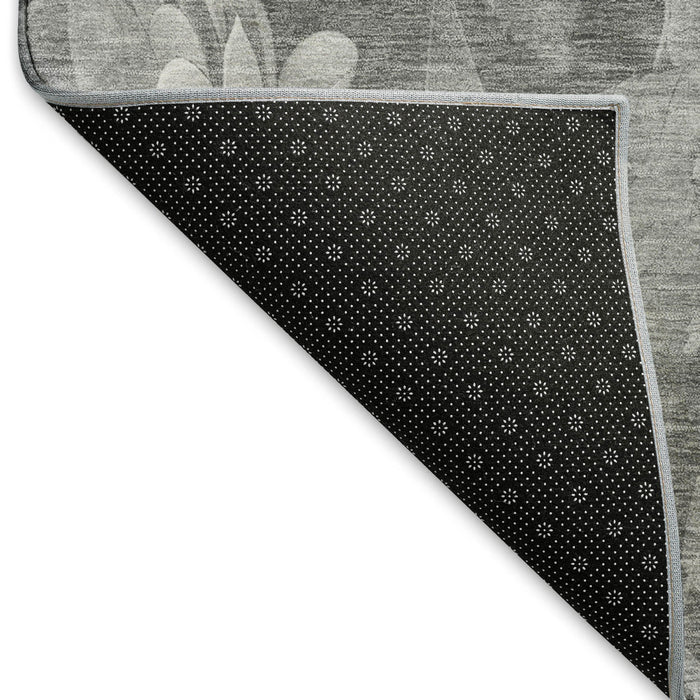 10' X 14' Floral Washable Area Rug With UV Protection (694436) - Gray / Silver / Charcoal