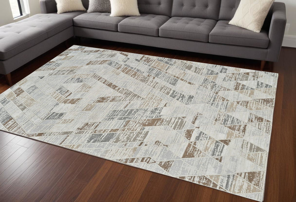 8' x 11' Modern Abstract Distressed Polypropylene Area Rug - Beige And Brown