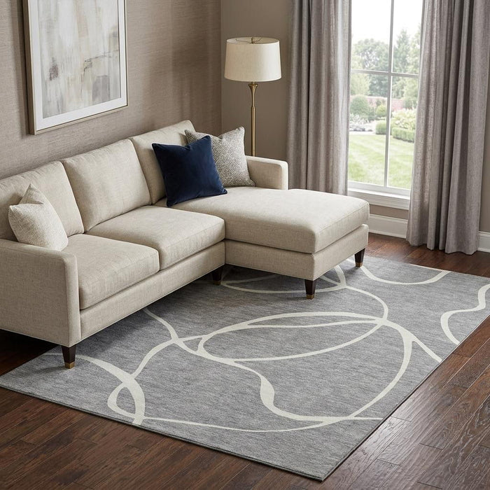 10' X 14' Abstract Washable Area Rug With UV Protection (678646) - Gray / Ivory
