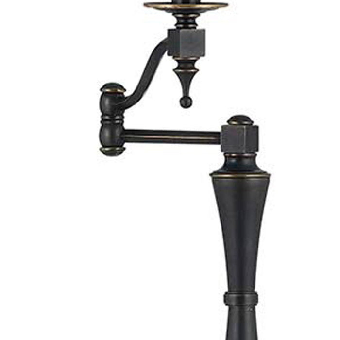 Swing Arm Floor Lamp With Brown Square Shade - Bronze