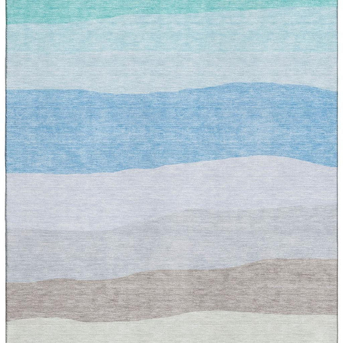 10' X 14' Striped Washable Area Rug With UV Protection (714883) - Green / Blue