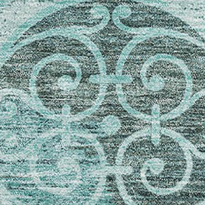 10' X 14' Medallion Washable Area Rug With UV Protection - Teal And Aqua