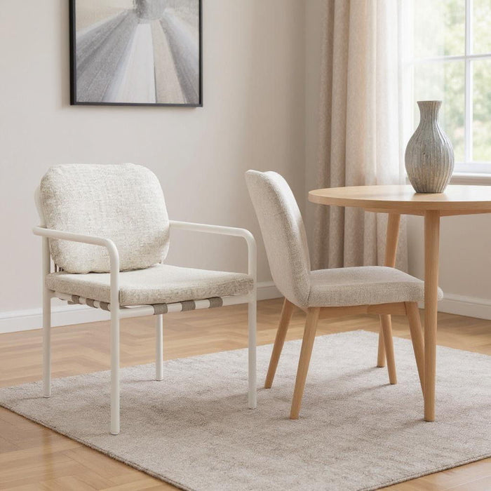 Slipcovered Aluminum Partially Open Back Dining Arm Chairs (Set of 2) - Beige / White