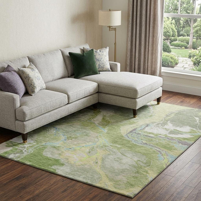 10' X 14' Abstract Washable Area Rug With UV Protection (678934) - Green / Blue / Gray