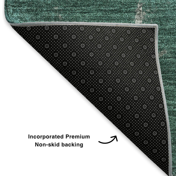 10' X 14' Abstract Washable Area Rug With UV Protection (653644) - Teal / Ivory / Gray