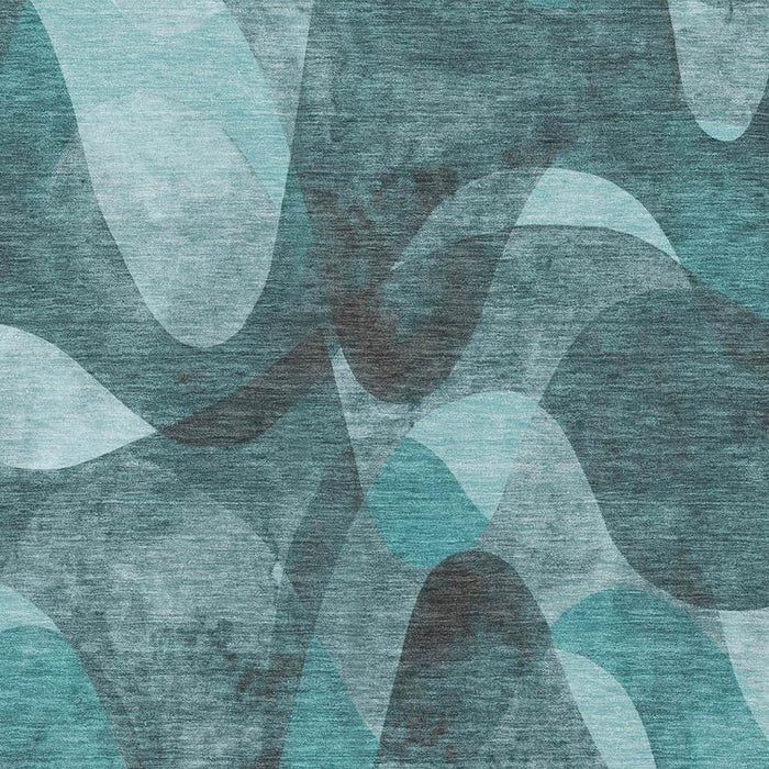10' X 14' Abstract Washable Area Rug With UV Protection (648106) - Teal / Ivory
