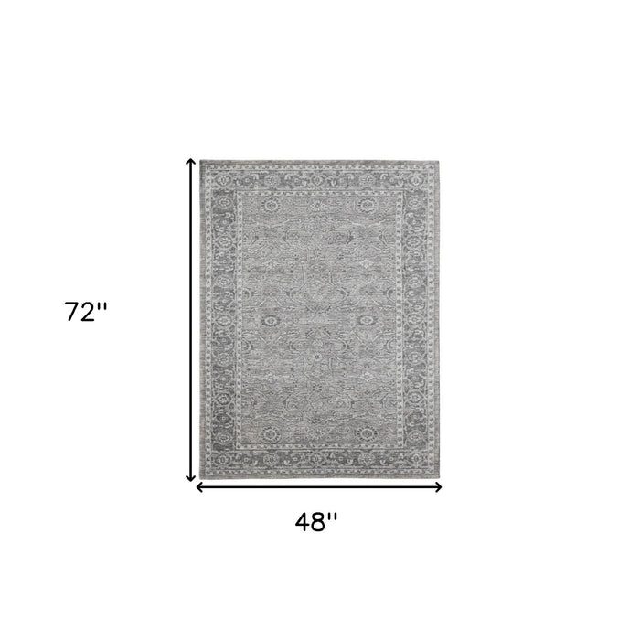 4' X 6' Wool Medallion Hand Woven Area Rug - Gray / Dark