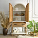 Natural and white arched flower carved accent sideboard cabinet with one drawer and shelf for kitchen storage by Giga