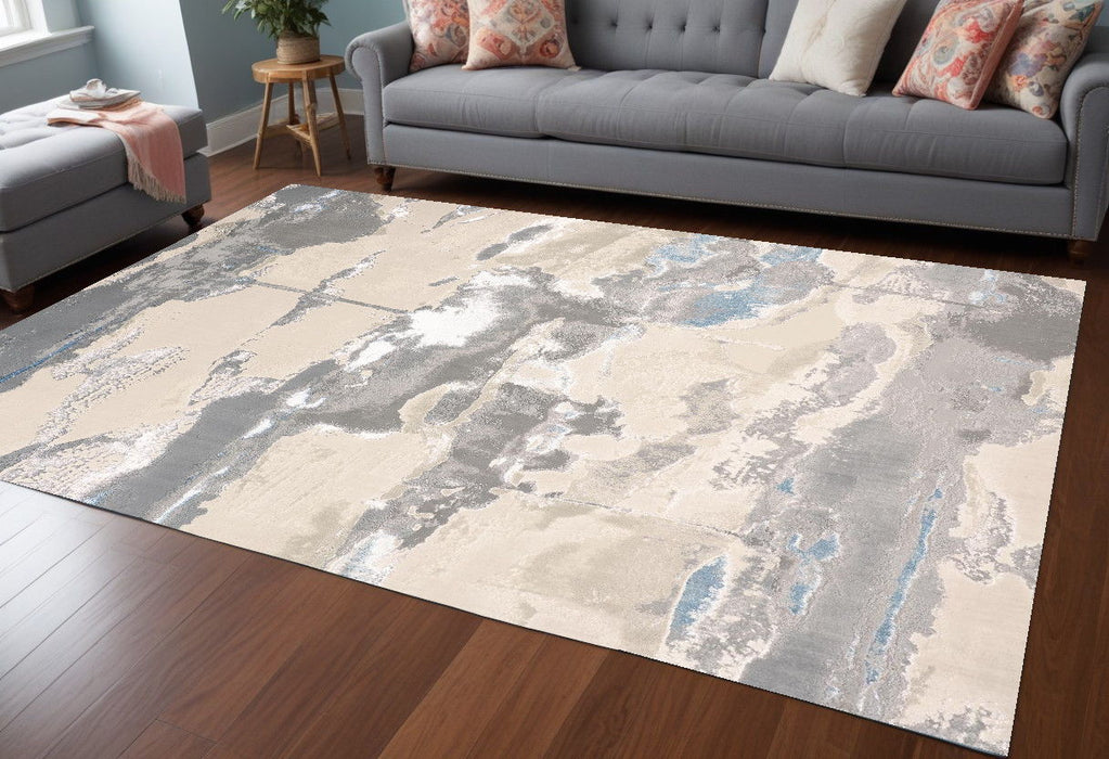 12' x 15' Abstract Area Rug - Ivory Gray And Blue
