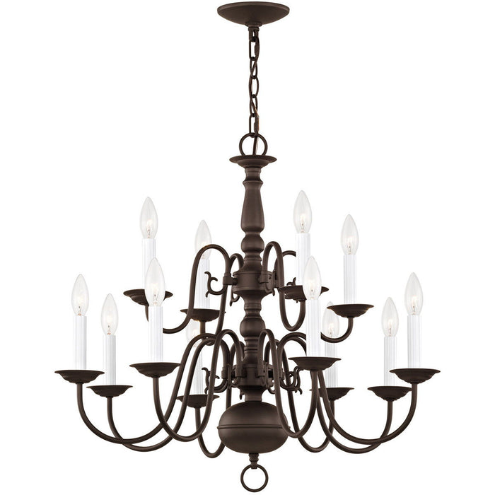 23" Twelve Light Dimmable Chandelier With Shades - Bronze