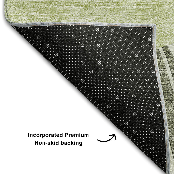 10' X 14' Abstract Washable Area Rug With UV Protection (655403) - Olive Green / Ivory