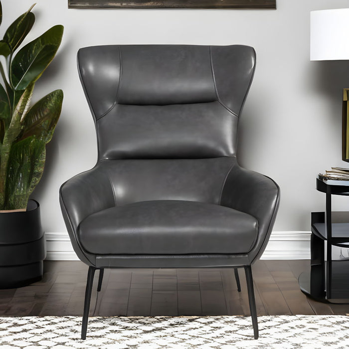 Faux Leather Tufted Wingback Chair - Dark Gray And Black