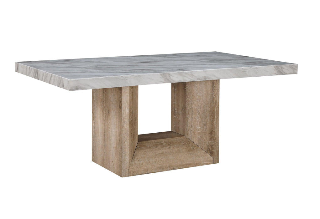 70" Faux Marble And Wood Pedestal Base Dining Table - White