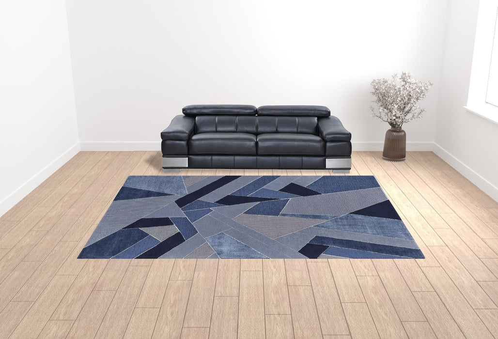 10' x 14' Wool Geometric Tufted Handmade Area Rug - Blue And Silver