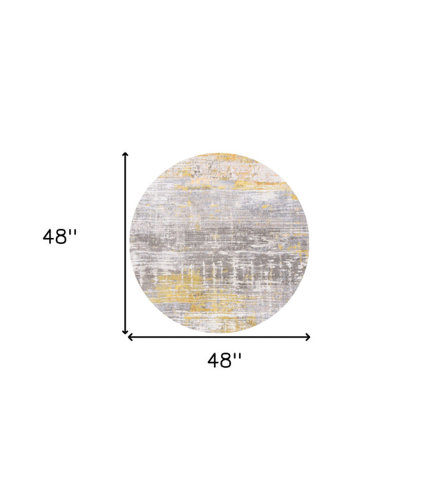 4' x 4' Round Abstract Non Skid Area Rug - Gray And Yellow