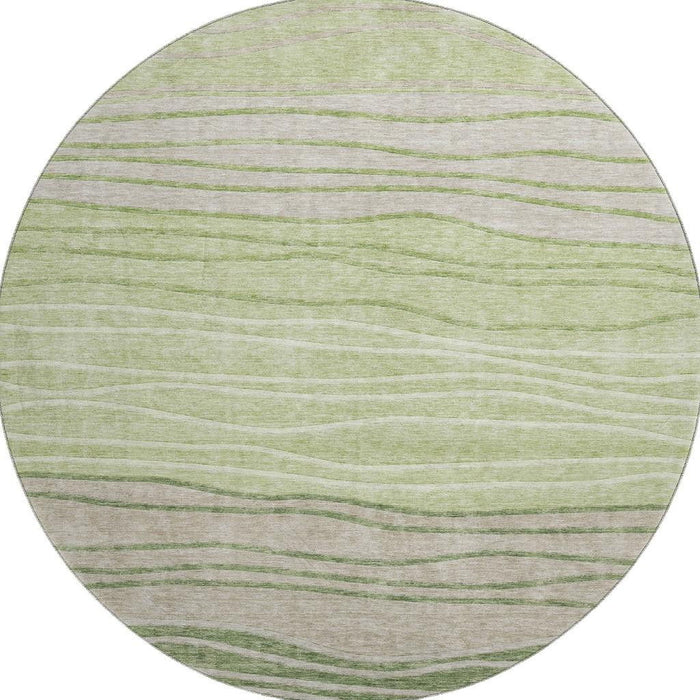 8' Striped Washable Round Rug With UV Protection - Artichoke Green And Taupe