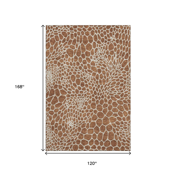 10' X 14' Geometric Washable Area Rug With UV Protection (673085) - Rust / Ivory