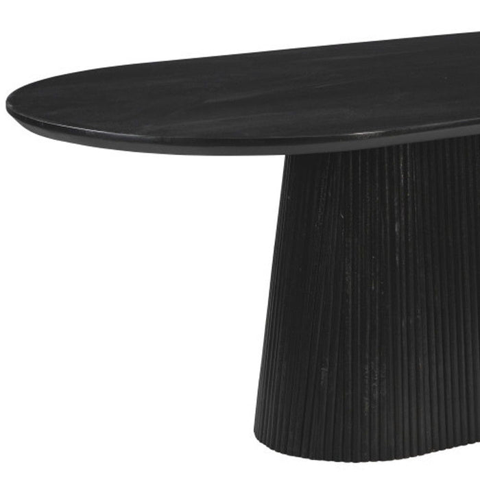 81" Solid Wood And Wood Pedestal Base Oval Dining Table - Black