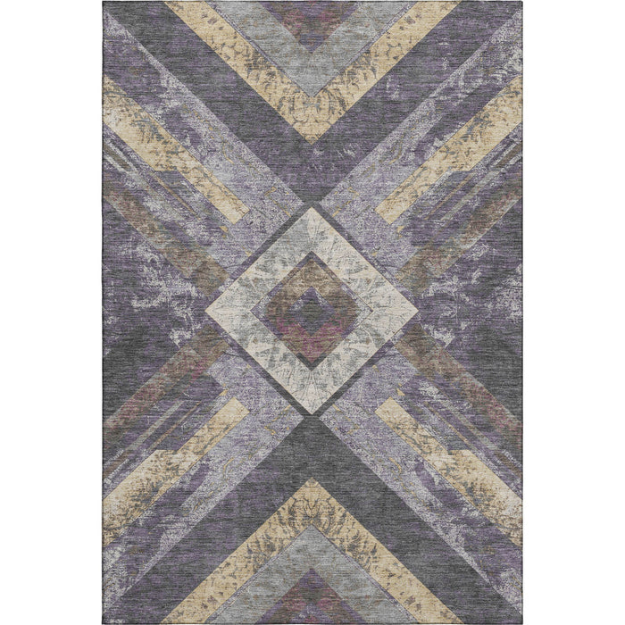 10' X 14' Geometric Washable Area Rug With UV Protection (709300) - Purple / Gold / Ivory