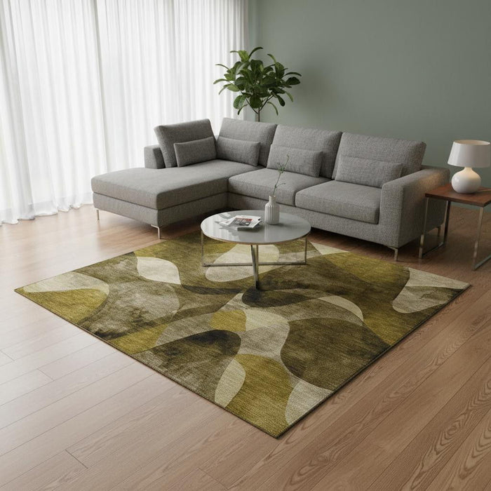 8' X 10' Abstract Washable Area Rug With UV Protection (648074) - Coffee / Gold / Ivory