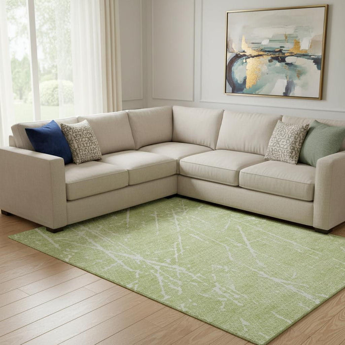 10' X 14' Abstract Washable Area Rug With UV Protection (652809) - Artichoke Green / Ivory