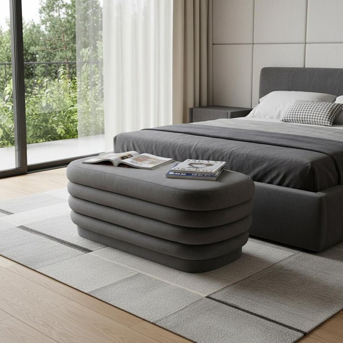 Velvet Tufted Oval Ottoman - Gray