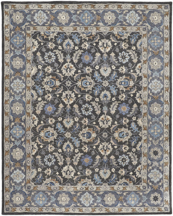 8' x 10' Wool Floral Tufted Handmade Stain Resistant Area Rug - Taupe Blue And Ivory