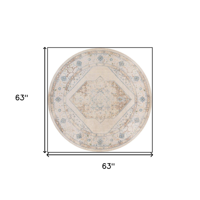 5' Floral Medallion Round Rug (554955) - Beige / Bronze