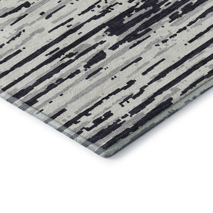 10' X 14' Striped Washable Area Rug With UV Protection (670531) - Black / Ivory
