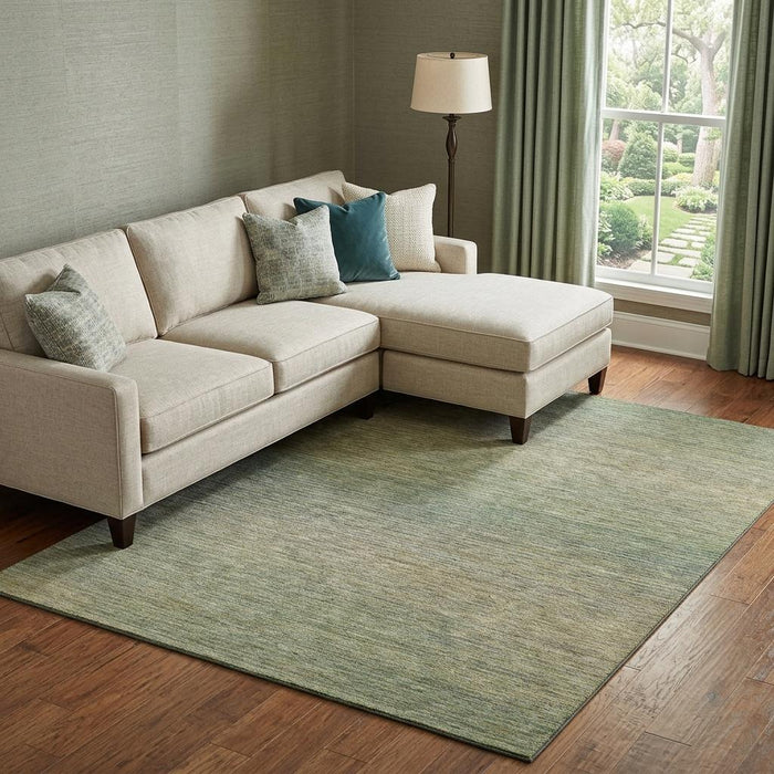 10' X 14' Striped Washable Area Rug With UV Protection (692787) - Fern Green / Blue