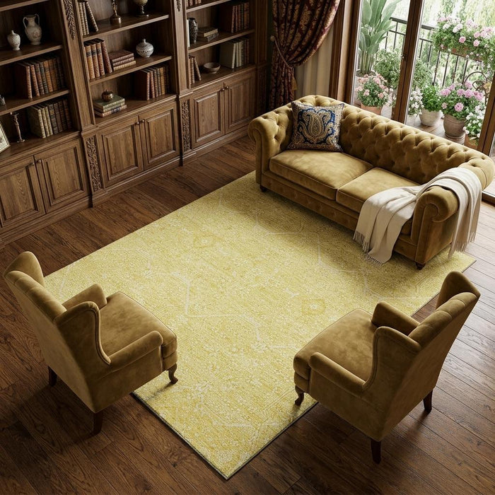 10' X 14' Floral Washable Area Rug With UV Protection (691758) - Gold / Ivory
