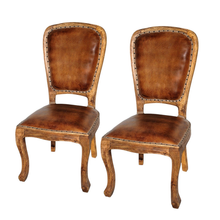 Upholstered Leather King Louis Back Dining Side Chairs (Set of 2) - Mahogany / Brown
