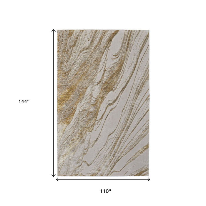 9' X 12' Abstract Area Rug - Ivory And Gold