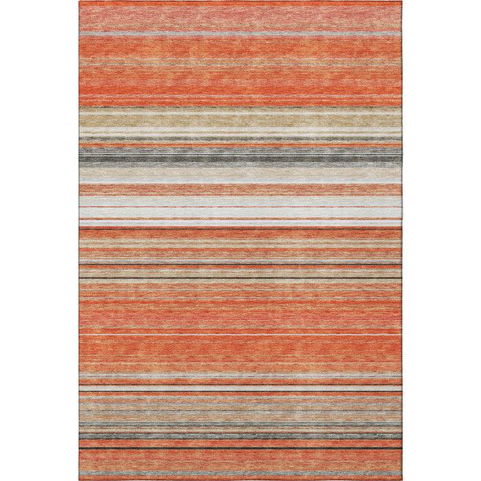 10' X 14' Striped Washable Area Rug With UV Protection (677303) - Coral / Gray / Beige