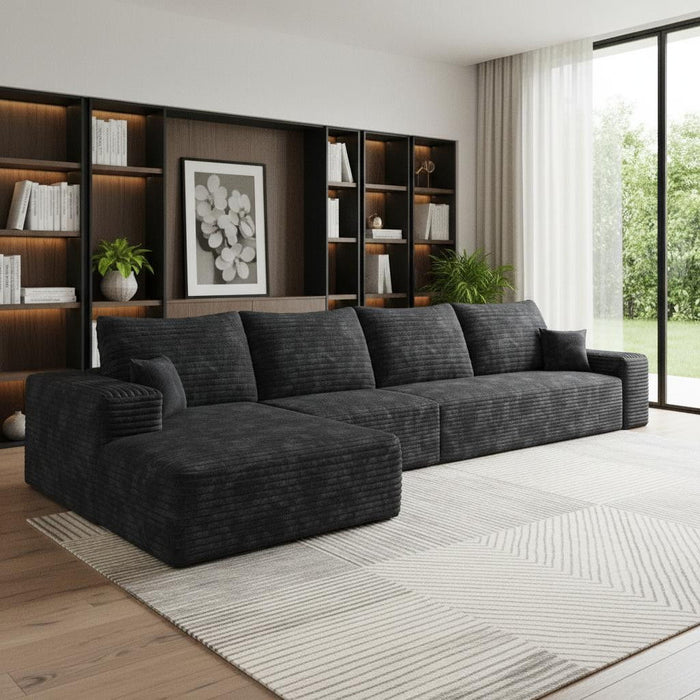 Corduroy Modular Compression Foam Sofa With Toss Pillows - Black