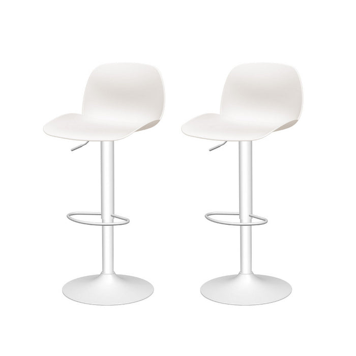 Contemporary Heavy Duty Plastic And Metal Low Back Adjustable Height Swivel Bar Chairs (Set of 2) - White