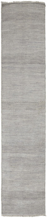 10' Wool Striped Hand Knotted Runner Rug - Silver